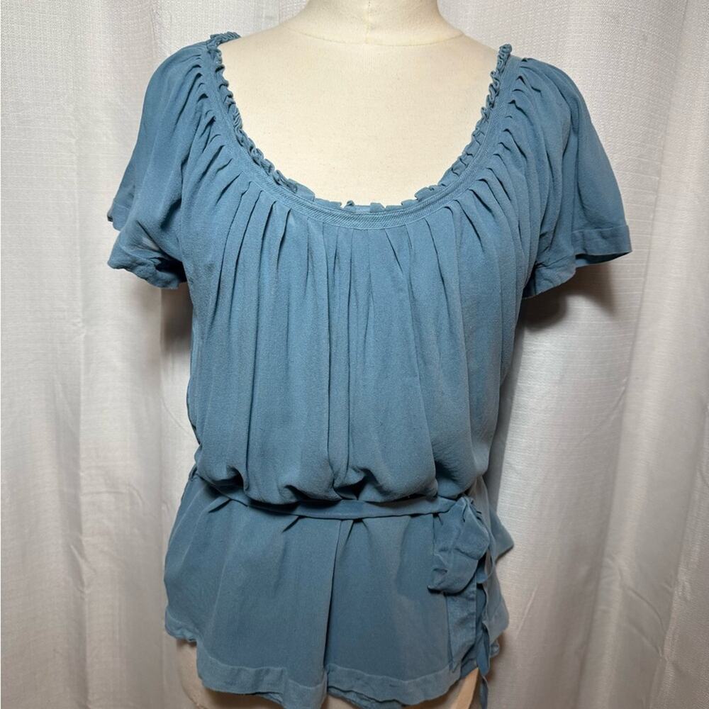 DKNY Soft Blue Gathered Blouse